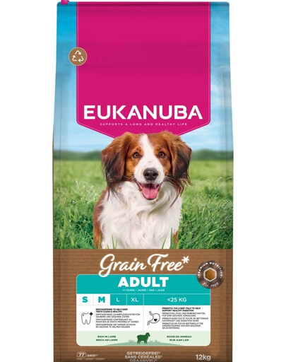 EUKANUBA Grain Free Adult Small Medium Lamb 12 kg alimentation sans céréales pour chiens de petites et moyennes races avec de l'agneau