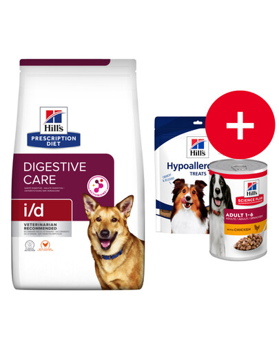 HILL'S Prescription Diet i/d Activ Biome Digestive Care Chicken Dog 12 kg pour chiens ayant un système digestif sensible + friandises GRATUITES