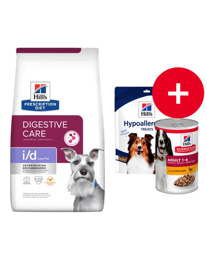 HILL'S Prescription Diet Digestive Care i/d ActivBiome Canine Low Fat poulet 12 kg pour chiens ayant un système digestif sensible + friandises GRATUITES