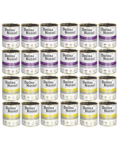 DOLINA NOTECI Mélange de saveurs Premium Riche en lapin aux canneberges et en poulet 24 x 800 g