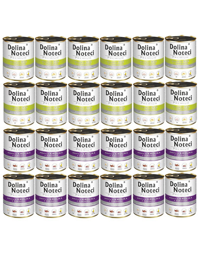 DOLINA NOTECI Mélange de saveurs Premium, riche en oie aux pommes de terre et en lapin aux canneberges, 24 x 800 g