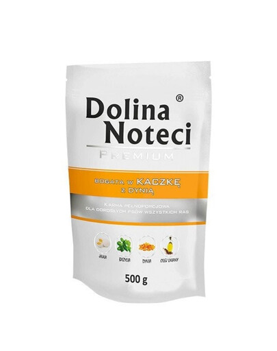 DOLINA NOTECI Premium Mix de saveurs : riche en morue aux brocolis et en canard à la courge, 20 x 500 g