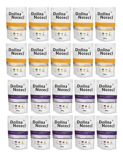 DOLINA NOTECI Premium Mix de saveurs Riche en lapin avec canneberges et canard avec citrouille 20x500 g