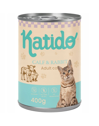 KATIDO Adult Cat Veal and Rabbit 400 g veau et lapin avec huile de saumon pour chats
