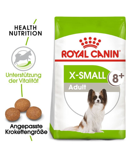 ROYAL CANIN X-Small Adult 8+ 6 x 0,5 kg : croquettes pour chiens de très petite taille âgés de plus de 8 ans