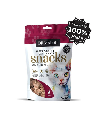 DR MALOU Cubes de viande 100% de poitrine de canard lyophilisée Friandises pour chats 50g