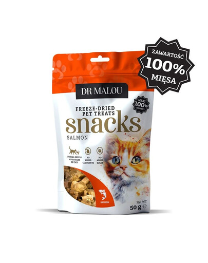 DR MALOU Cubes de viande 100% de viande de saumon lyophilisée Friandises pour chats 50g