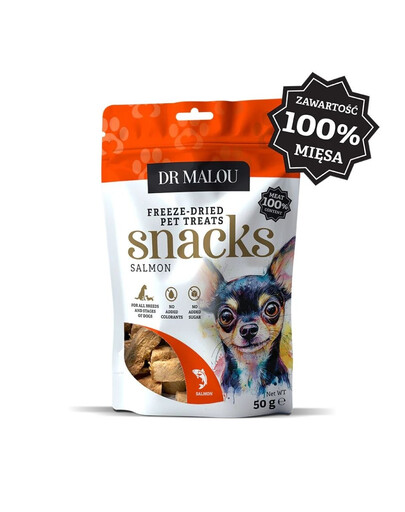 DR MALOU Cubes de viande 100% de viande de saumon lyophilisée Friandises pour chiens 50g