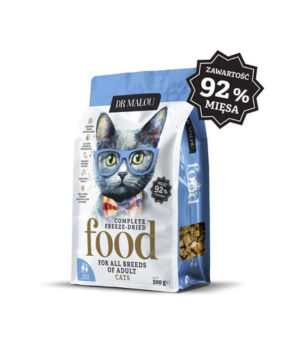 DR MALOU Nourriture lyophilisée Canard avec agneau Nourriture sèche pour chats 500g