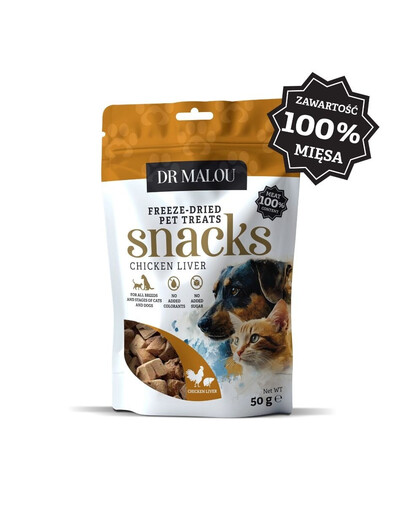 DR MALOU Foie de poulet lyophilisé Friandises pour chiens et chats 50g