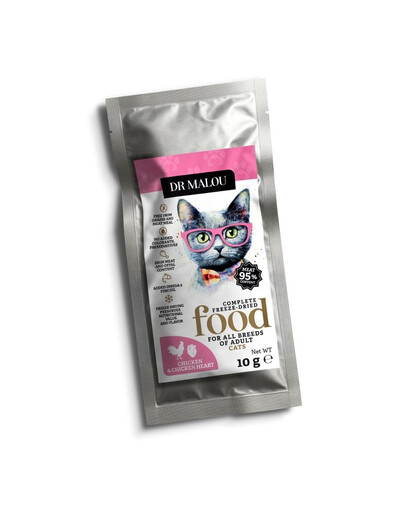 DR MALOU Nourriture lyophilisée Poulet avec cœurs de poulet nourriture sèche pour chats 10 g