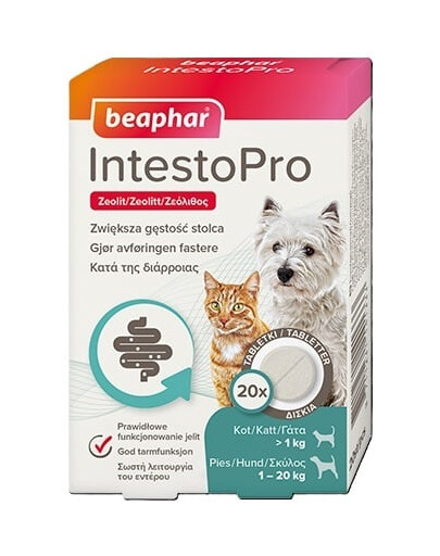 BEAPHAR IntestoPro bon fonctionnement des intestins 20 comprimés pour chiens (jusqu'à 20kg) et chats