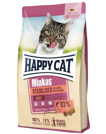 HAPPY CAT Minkas Sterilised Saumon, croquettes pour chats stérilisés 10 kg