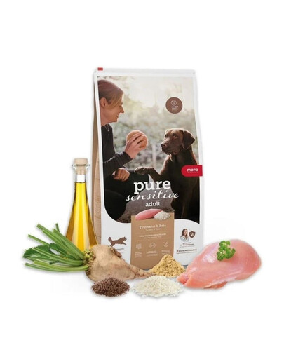 MERA Dog Pure Sensitive Adult Turkey Rice dinde et riz, nourriture sèche pour chiens sensibles 12,5kg