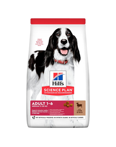 HILL'S Science Plan Canine Adult Medium Agneau & Riz 18 kg - Croquettes pour chiens de taille moyenne à l'agneau et au riz + 3 boîtes OFFERTES
