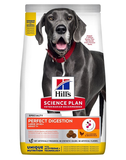 HILL'S Science Plan Canine Adult Large Perfect Digestion Poulet et riz brun 14 kg : aliments pour une digestion saine destinés aux chiens de grande taille + 3 boîtes OFFERTES