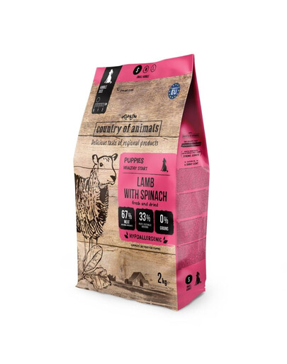 COUNTRY OF ANIMALS Puppies Lamb with Spinach S agneau avec épinards, nourriture sèche pour chiots 2 kg