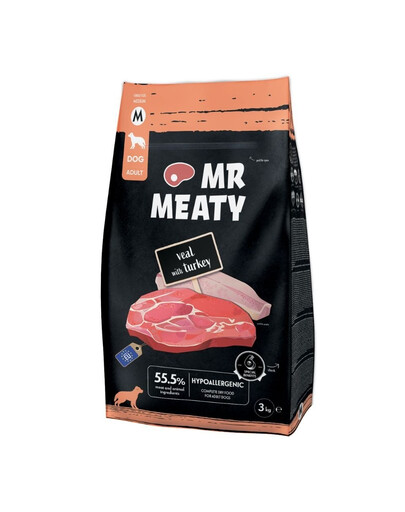 MR MEATY Dog Veal with Turkey M veau avec dinde, nourriture sèche pour chiens 3kg