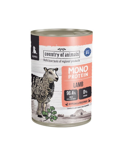 COUNTRY OF ANIMALS Puppies Monoprotein Lamb agneau, nourriture humide pour chiots 400g