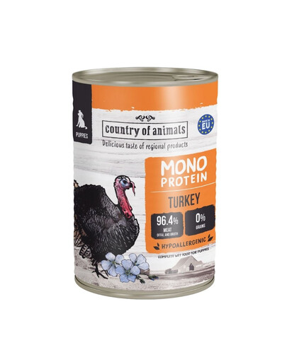 COUNTRY OF ANIMALS Puppies Monoprotein Turkey dinde, nourriture humide pour chiots 400g