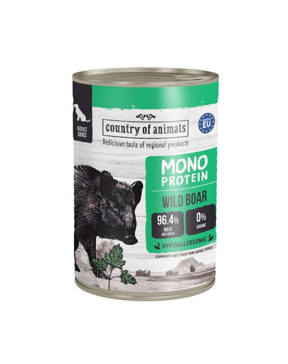 COUNTRY OF ANIMALS Dog Monoprotein Wild Boar sanglier, nourriture humide pour chiens 400g