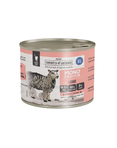 COUNTRY OF ANIMALS Cat Monoprotein Lamb agneau, nourriture humide pour chats 200g