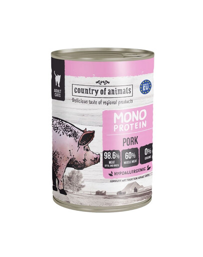 COUNTRY OF ANIMALS Cat Monoprotein Pork porc, nourriture humide pour chats 400g