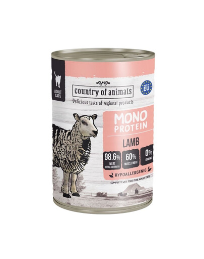 COUNTRY OF ANIMALS Cat Monoprotein Lamb agneau, nourriture humide pour chats 400g