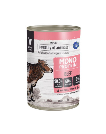 COUNTRY OF ANIMALS Cat Monoprotein Beef boeuf, nourriture humide pour chats 400g