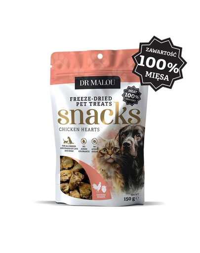 DR MALOU 100% cœurs de poulet lyophilisés Friandises pour chiens et chats 150g