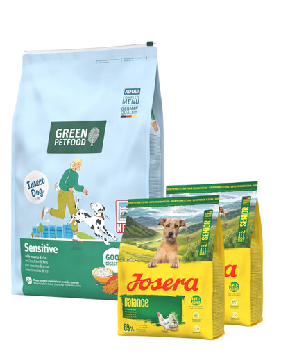 GREEN PETFOOD InsectDog Sensitive 10 kg pour chiens sensibles, recette aux insectes et au riz + 2×900 g de croquettes Josera offertes