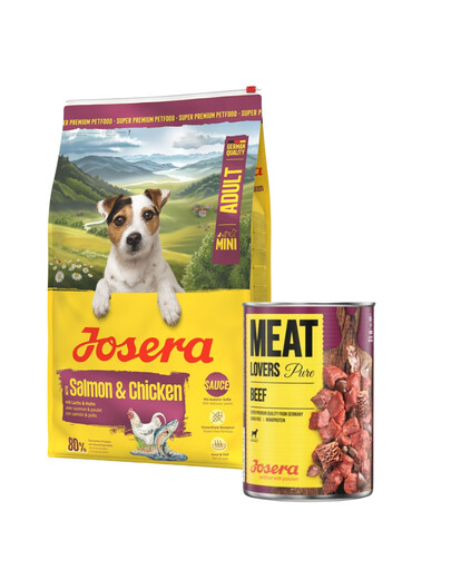 JOSERA Mini Adult Salmon and Chicken 10 kg : croquettes sans gluten avec sauce pour chiens de petite taille + boîte de 800 g OFFRE