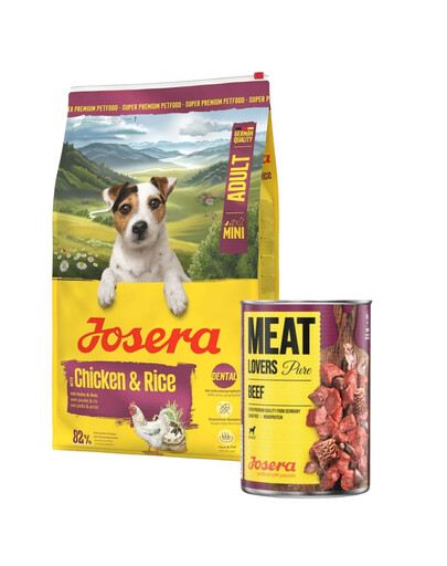 JOSERA Mini Adult Chicken and Rice 10 kg : croquettes sans gluten pour chiens de petite taille + une boîte de 800 g OFFRE