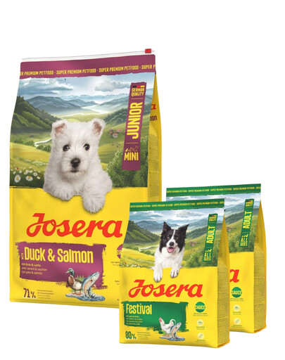JOSERA Duck & Salmon Junior Mini 10 kg pour le développement harmonieux des chiots de petites races + 2×900 g de croquettes offertes