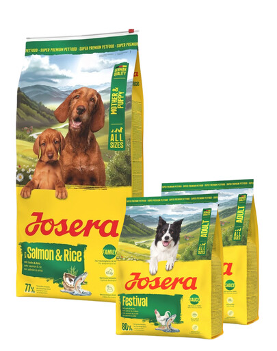 JOSERA Mother & Puppy Salmon with Rice 12,5 kg pour chiots, chiennes gestantes et allaitantes + 2×900 g de croquettes offertes