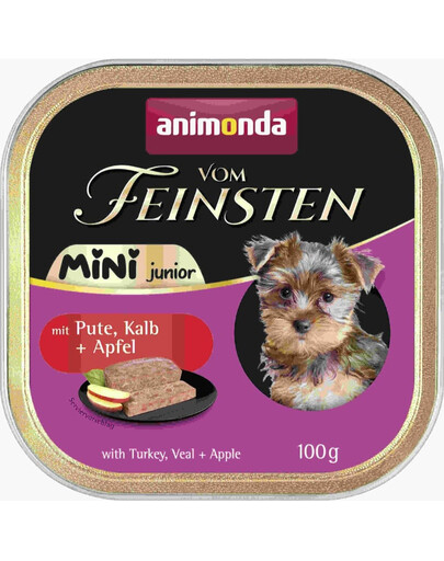 ANIMONDA Vom Feinsten Mini Junior Nourriture humide pour chiens de petites races au dinde, veau et pomme 100 g