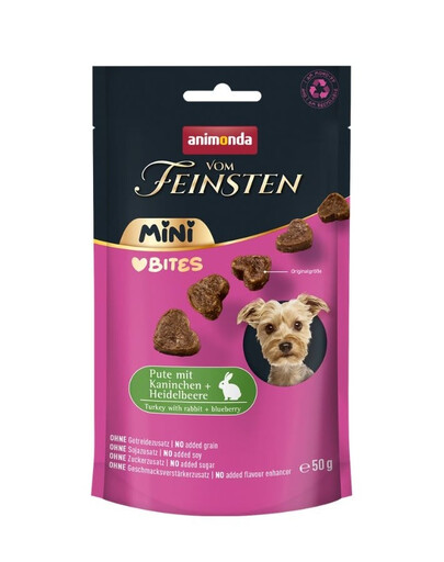 ANIMONDA Vom Feinsten Mini Bites dinde avec lapin et myrtille 50g friandises pour petits chiens