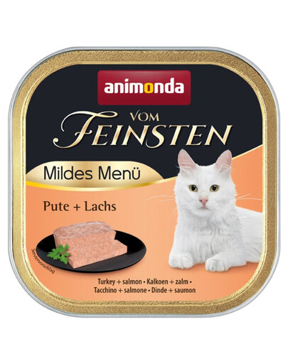 ANIMONDA Vom Feinsten Mild Menue Dinde et Saumon pâté pour chats 100g