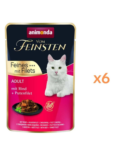 ANIMONDA Vom Feinsten Fines mit Filets Adult Bœuf & filet de dinde, pâtée pour chat 6×85 g