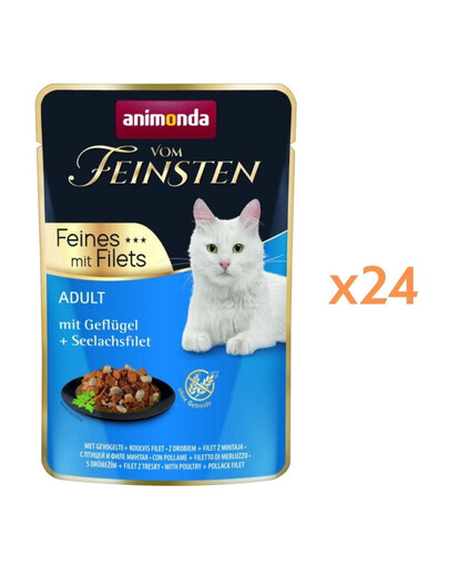 ANIMONDA Vom Feinsten Fines mit Filets Adult Poulet et filet de merlan nourriture humide pour chats 24x85g