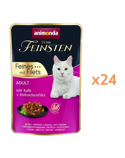 ANIMONDA Vom Feinsten Fines mit Filets Adult Veau et filet de poulet nourriture humide pour chats 24x85g