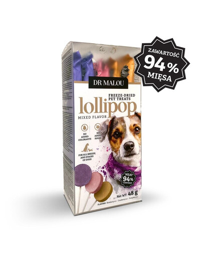 DR MALOU Liofilisé Lollipop Saveurs mixtes friandises carnées pour chiens 2×48 g (6 pcs)