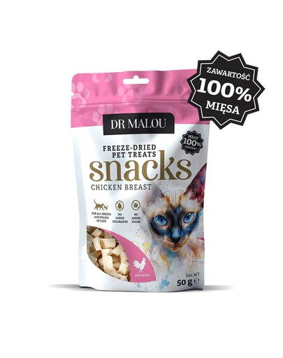 DR MALOU Liofilisé Morceaux de poitrine de poulet 100% friandises pour chats 50 g