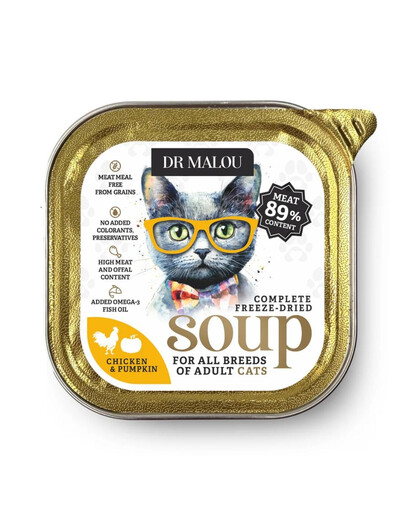 DR MALOU Soupe lyophilisée Poulet et citrouille nourriture humide pour chat 12 g