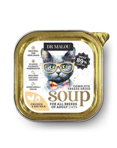 DR MALOU Soupe lyophilisée Poulet avec jaune d’œuf nourriture humide pour chat 12 g