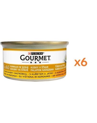 GOURMET Gold kawałki w sosie z kurczakiem i wątróbką dla kota 6x85 g
