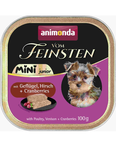 ANIMONDA Vom Feinsten Mini Junior with Poultry, Venison, and Cranberries Wet Food for Small Breed Puppies 6x100g
