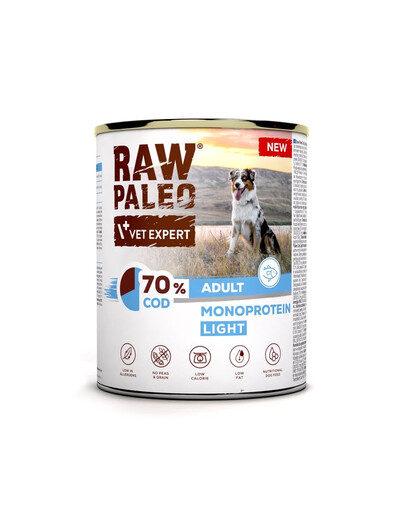 RAW PALEO Monoprotein Light Cod Adult, wet dog food, 800g