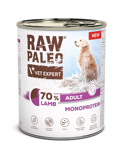 RAW PALEO Monoprotein Lamb Adult 800g agneau, pâtée pour chiens