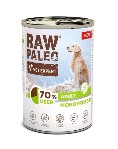 RAW PALEO Monoprotéine Cerf Adulte – viande de cerf, pâtée pour chien 400 g